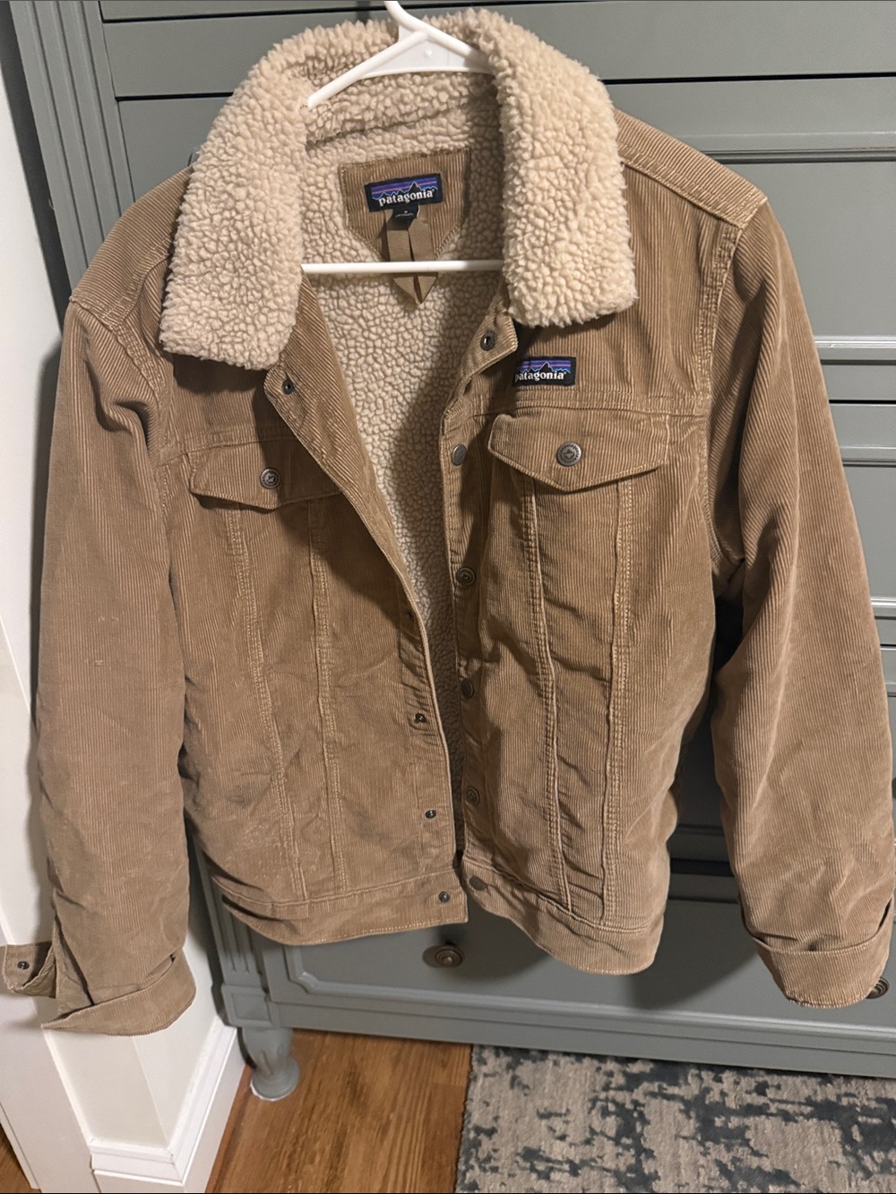 Patagonia Tan Pile Lined Trucker Sherpa-Lined Corduroy Coat